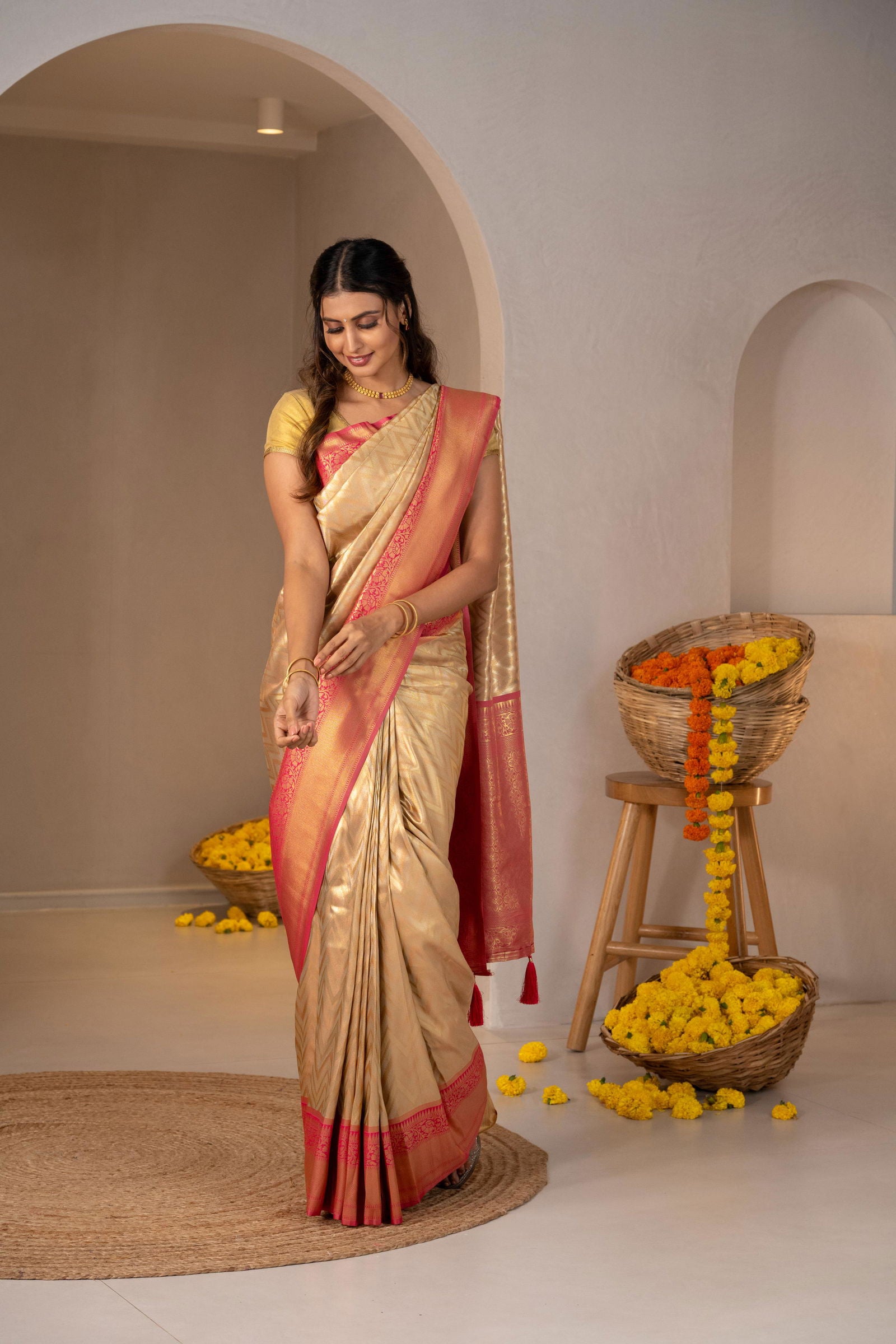 Chevron Valli Zari Silk Saree - Keya Studio