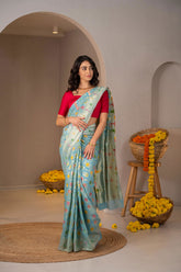 Phoolwari Pastel Silk Saree - Keya Studio