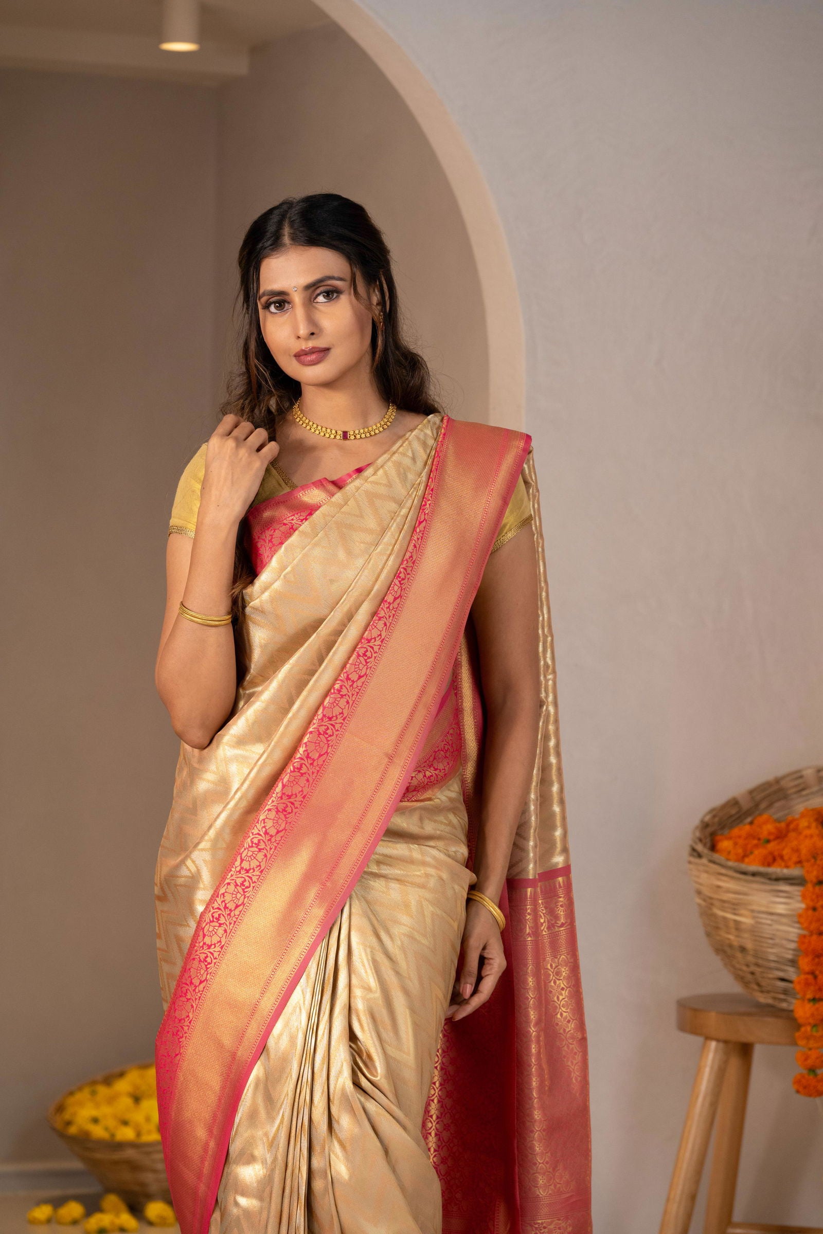 Chevron Valli Zari Silk Saree - Keya Studio