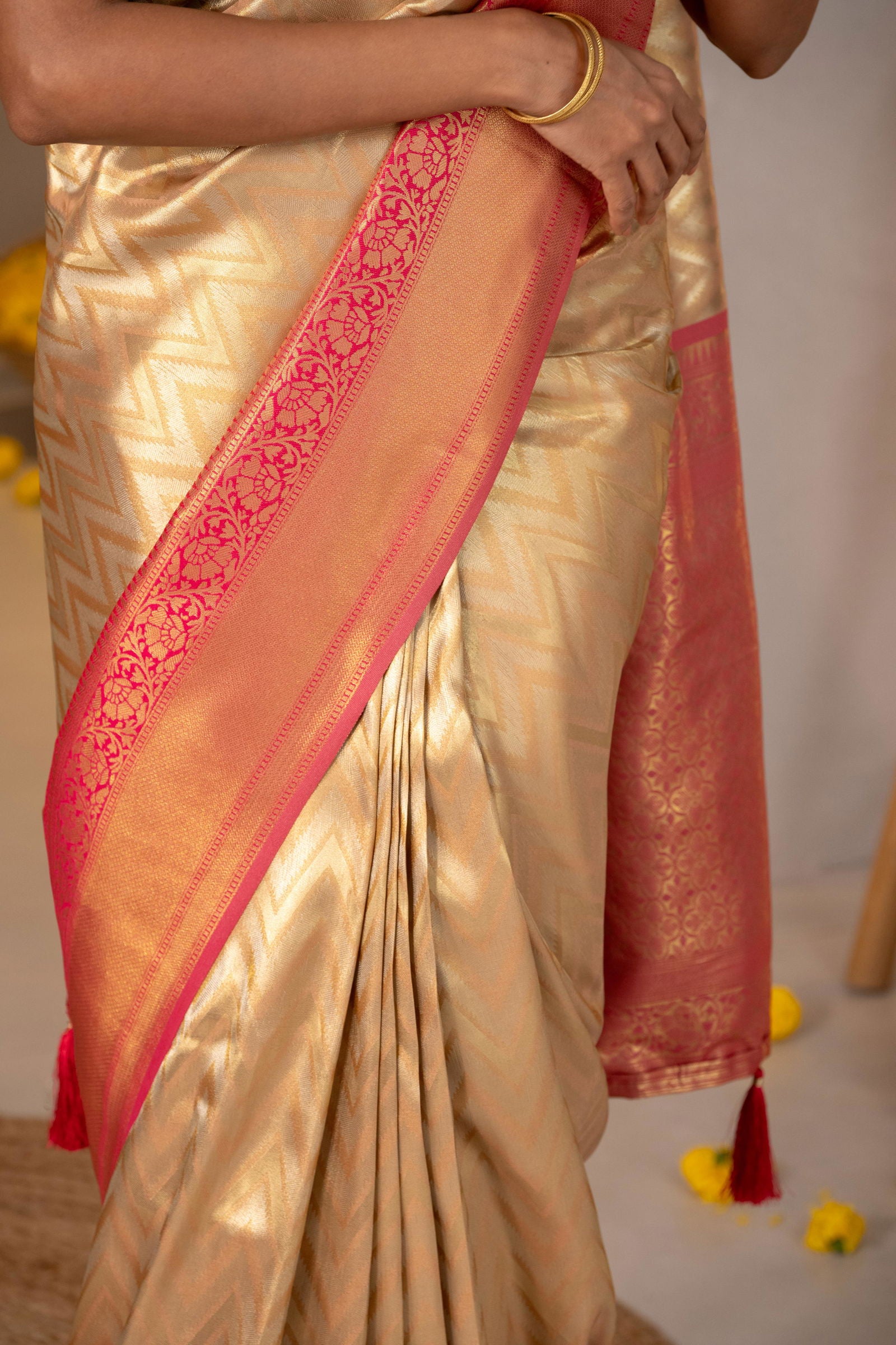 Chevron Valli Zari Silk Saree - Keya Studio