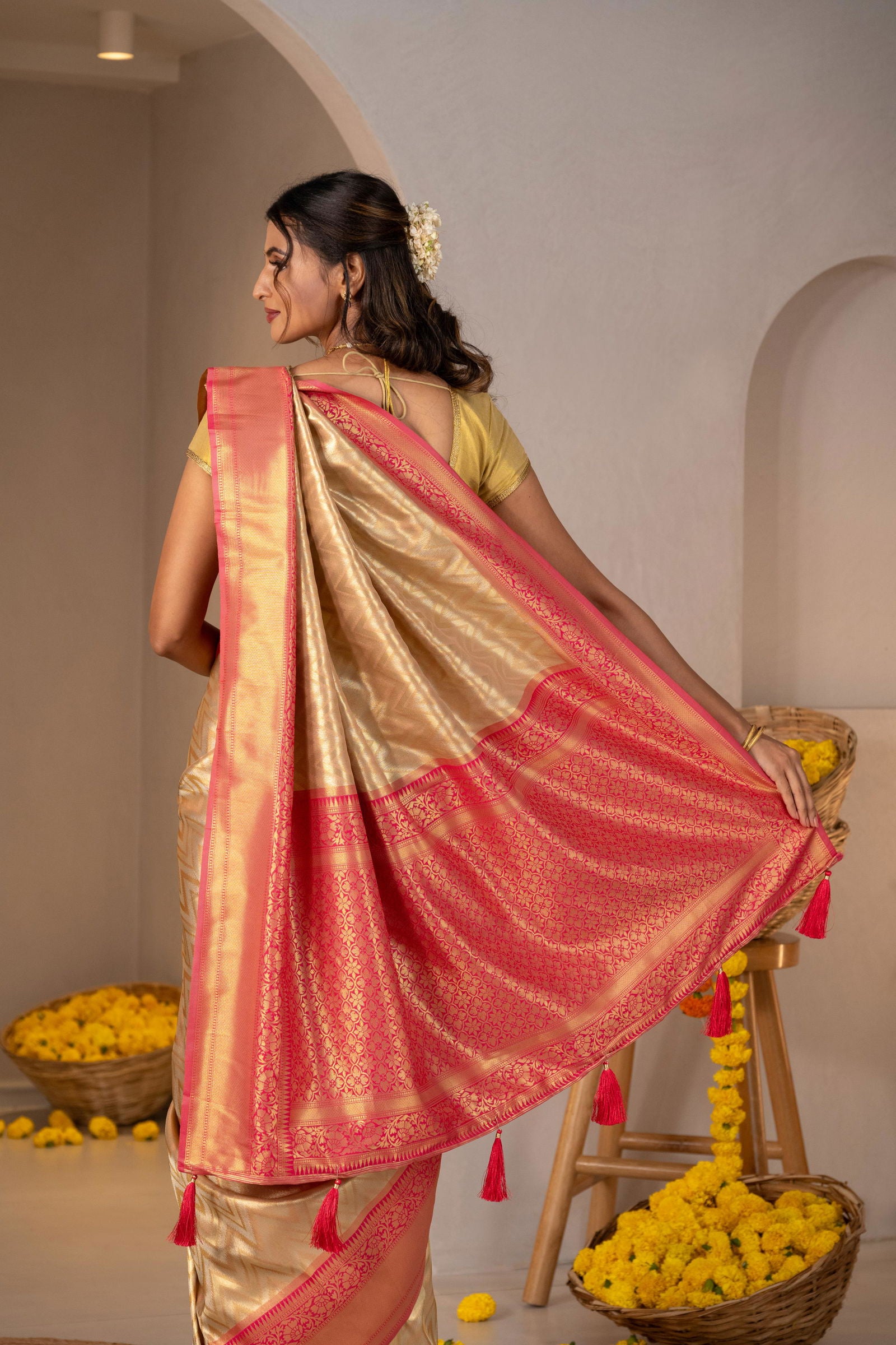 Chevron Valli Zari Silk Saree - Keya Studio