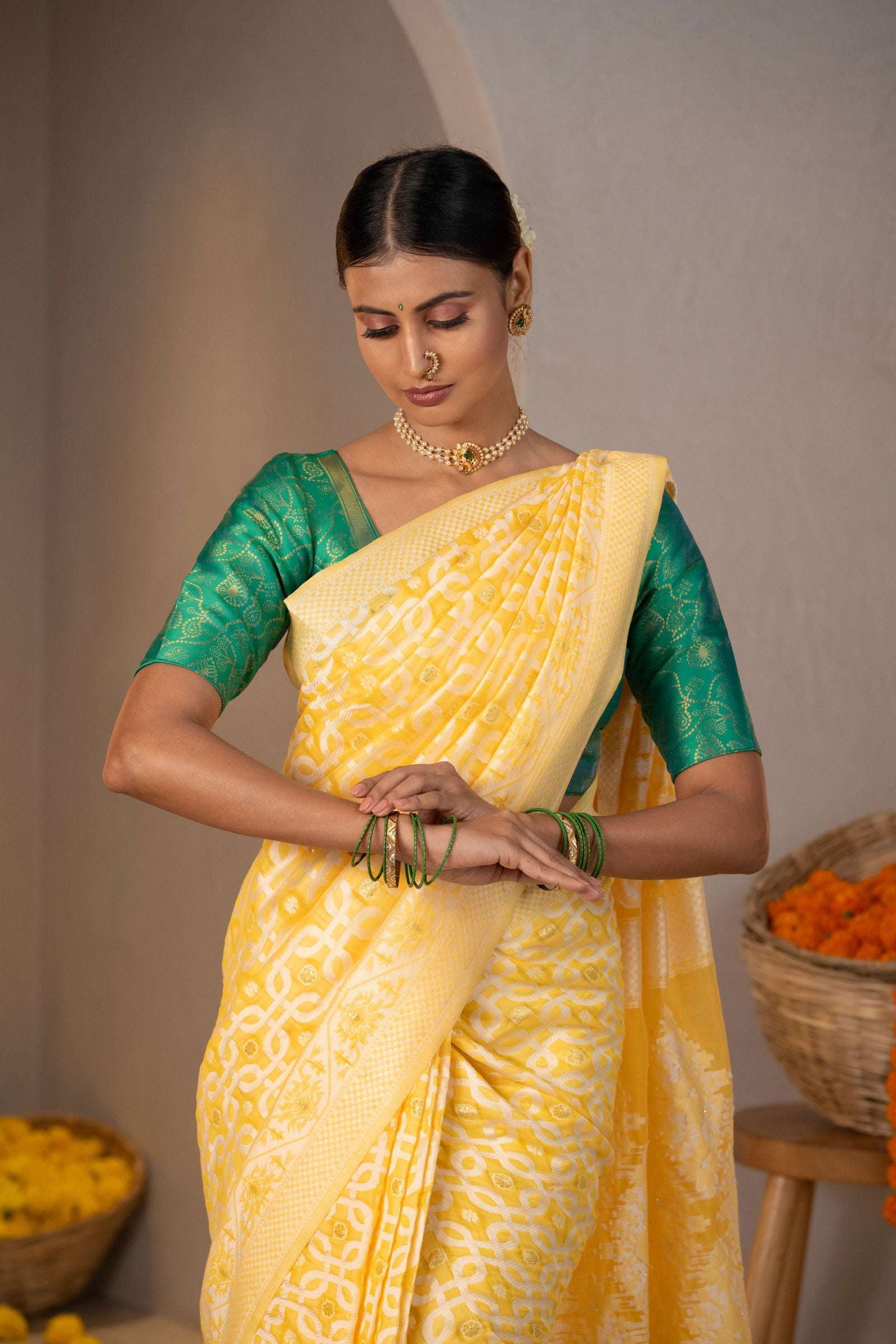 Gulnari Lattice Silk Saree - Keya Studio