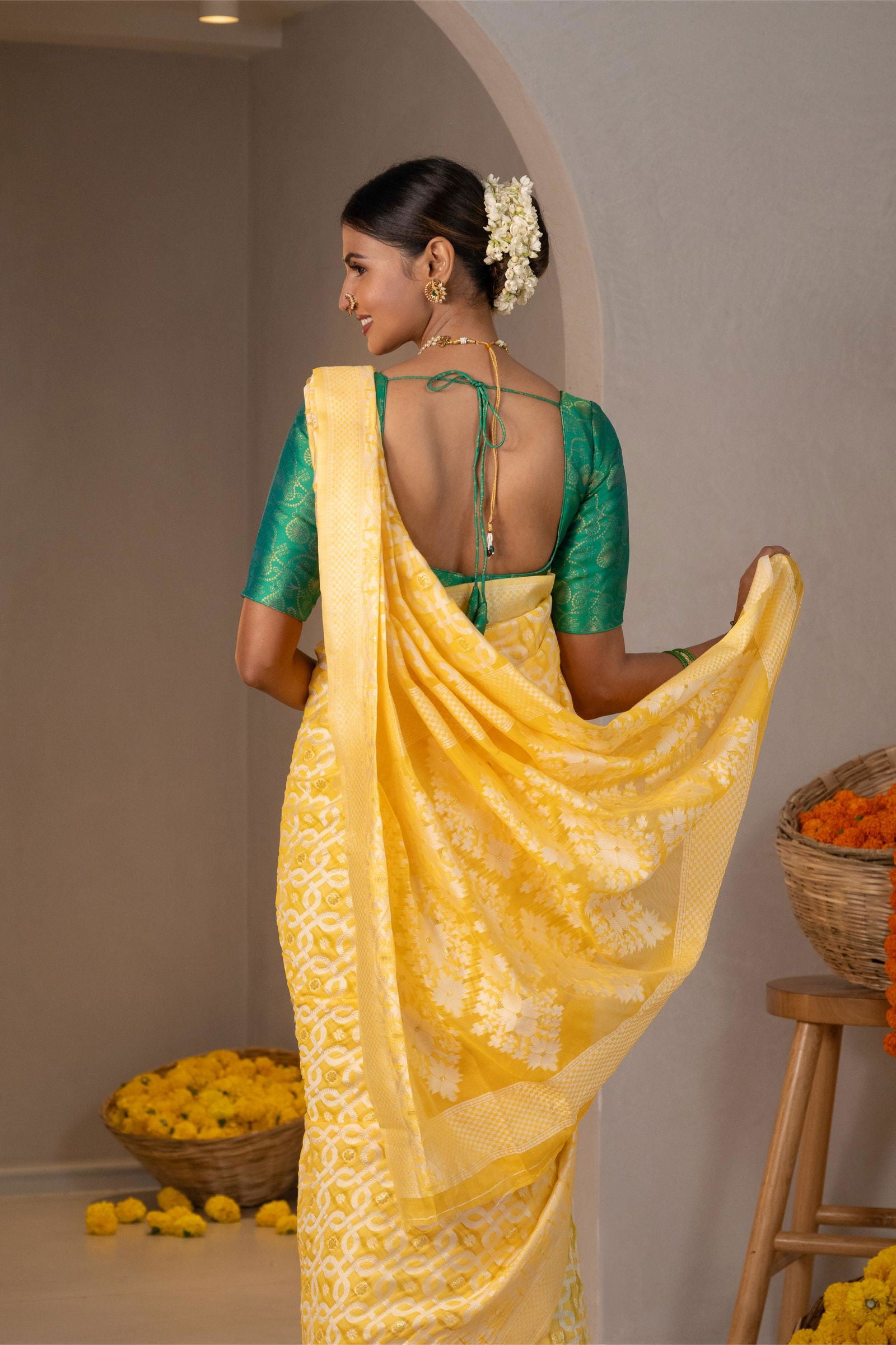 Gulnari Lattice Silk Saree - Keya Studio