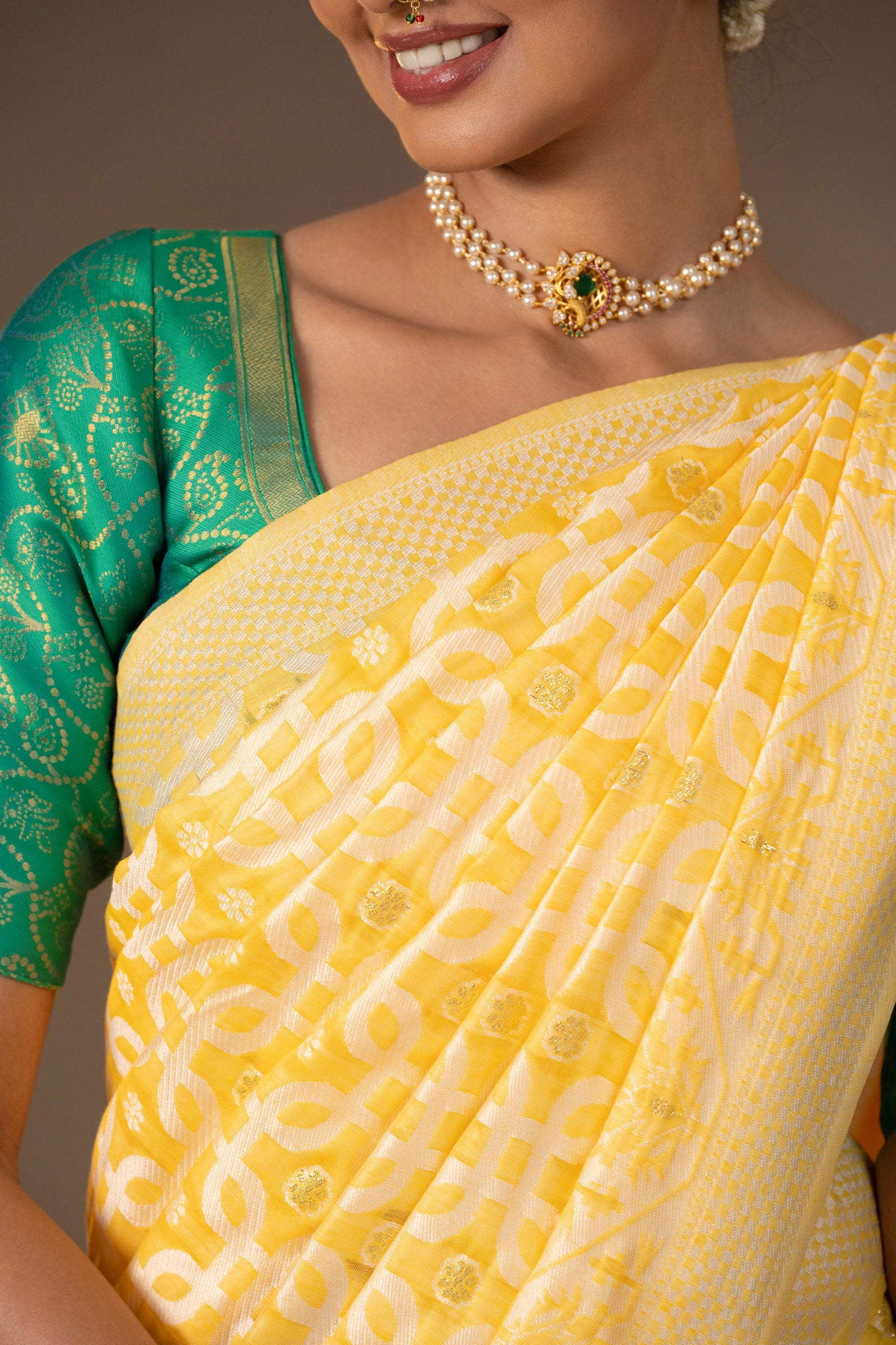 Gulnari Lattice Silk Saree - Keya Studio