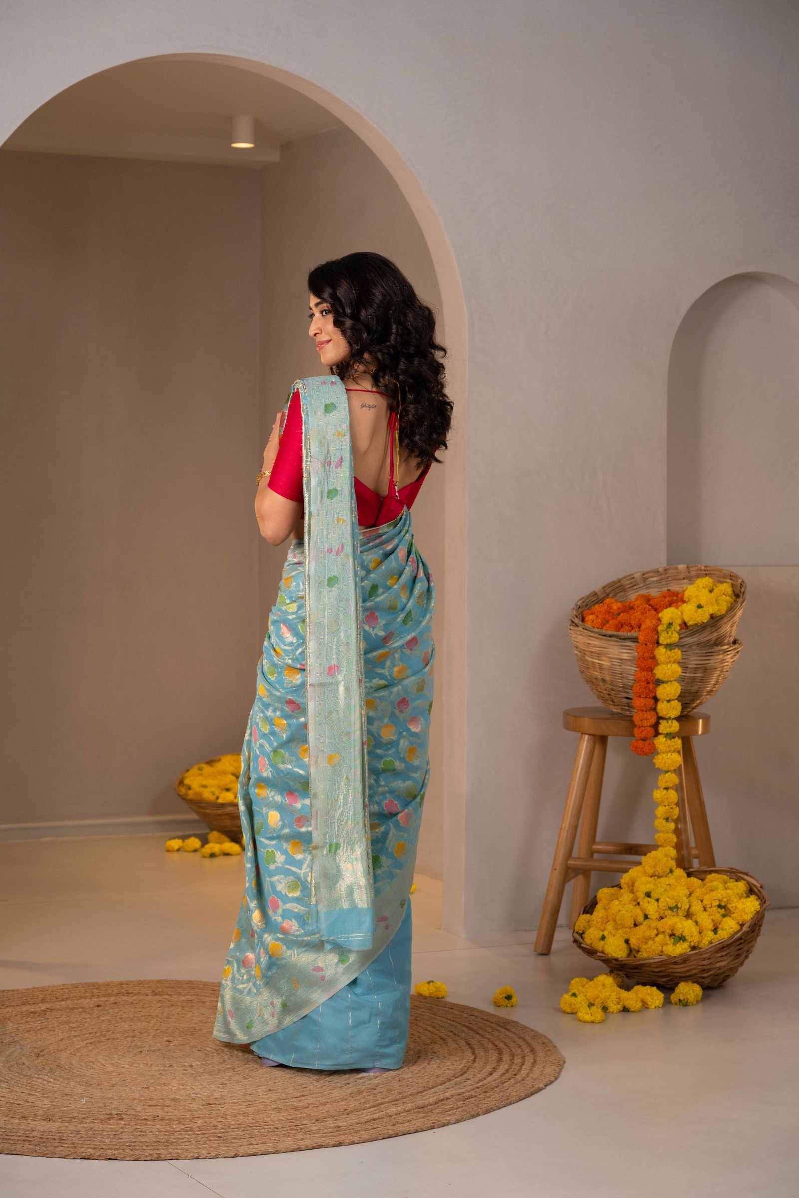 Phoolwari Pastel Silk Saree - Keya Studio