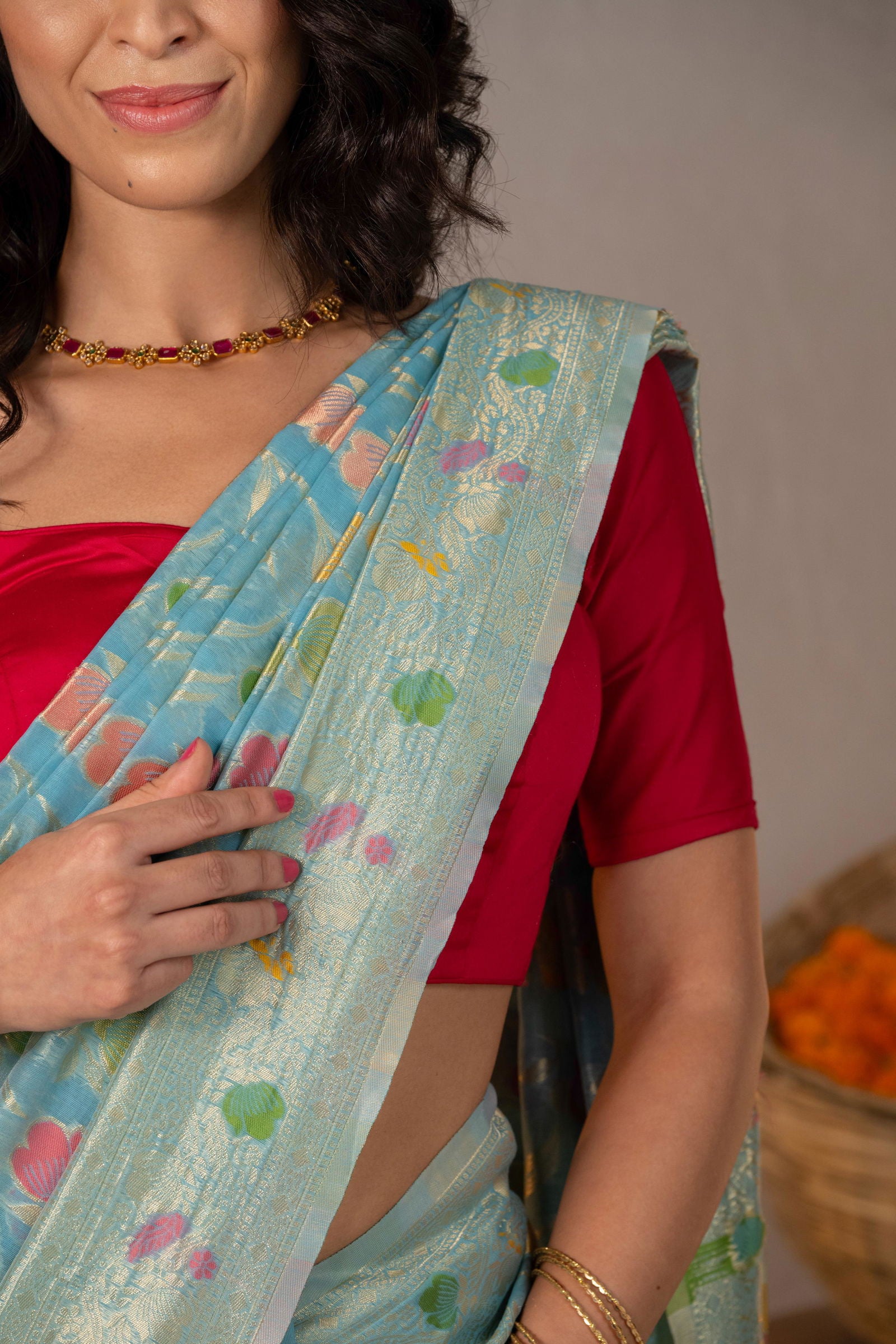 Phoolwari Pastel Silk Saree - Keya Studio