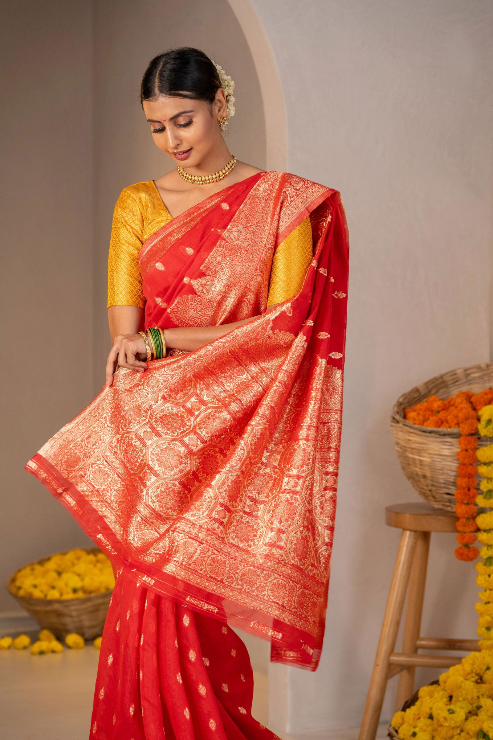 Pushpanjali Zari Cotton Saree - Keya Studio