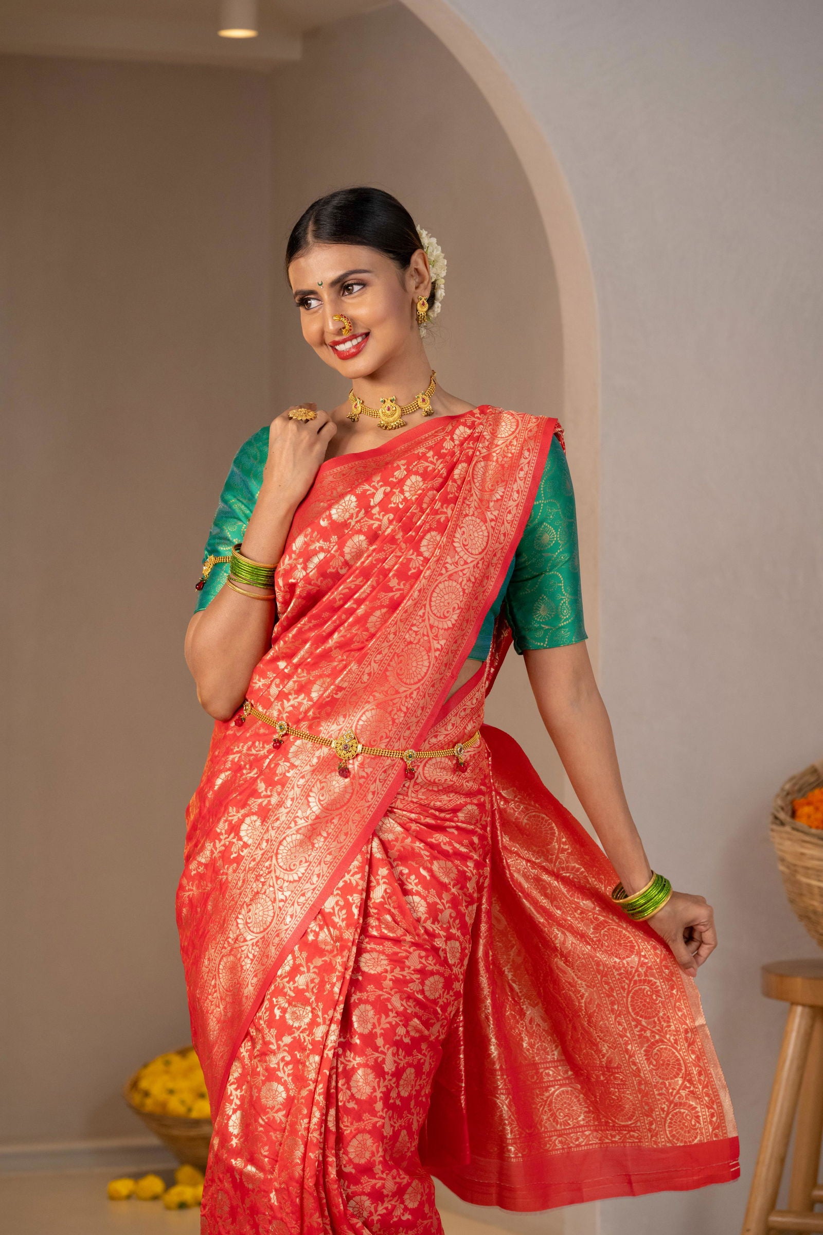 Vanashree Floral Zari Silk Saree - Keya Studio