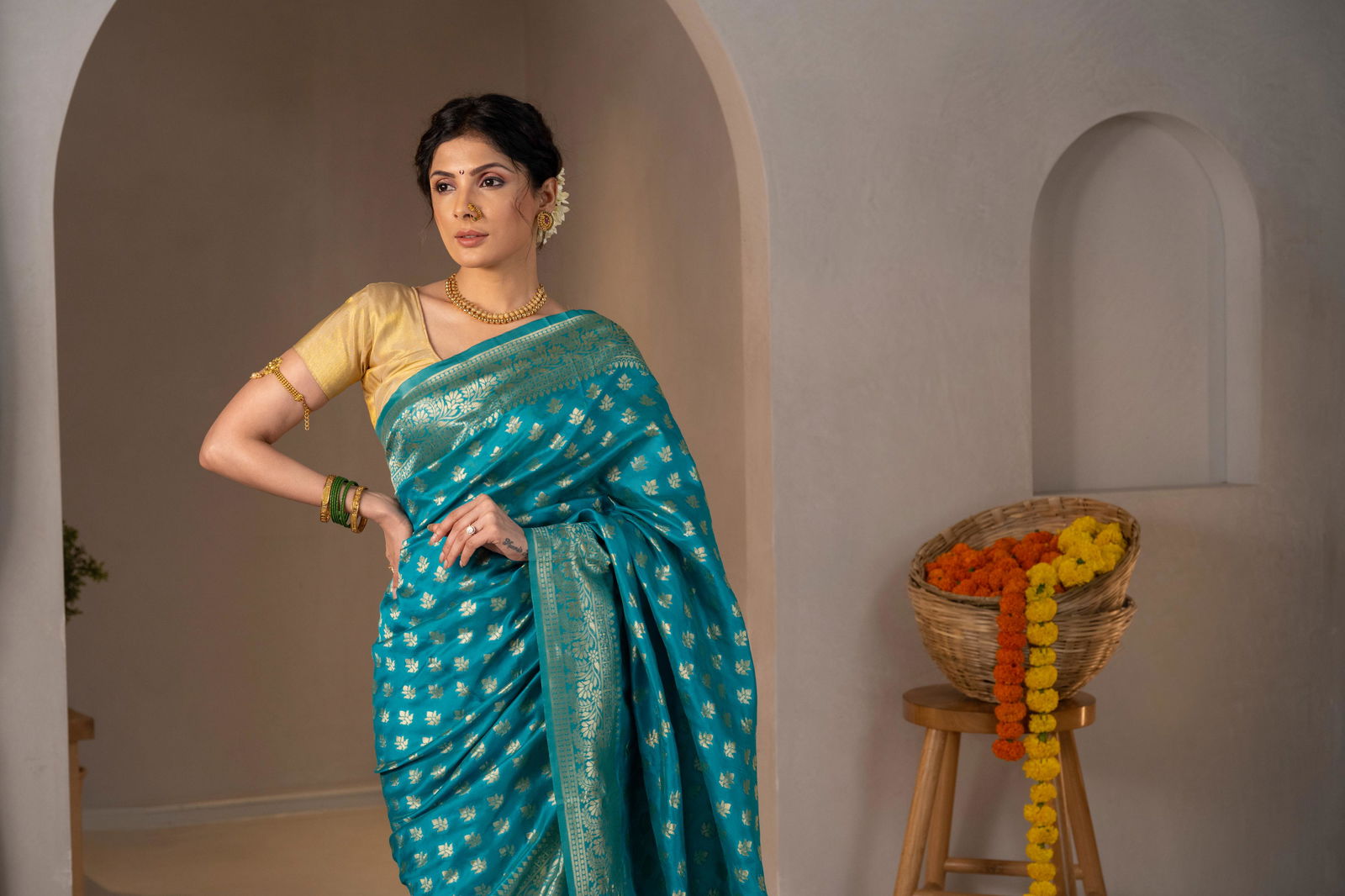 Yogini Zari Buti Silk Saree - Keya Studio